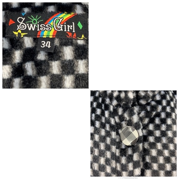 Swiss Girl Black and White Checked Faux Fur Vest with Pockets, EU 34/US 2 - Picture 16 of 16